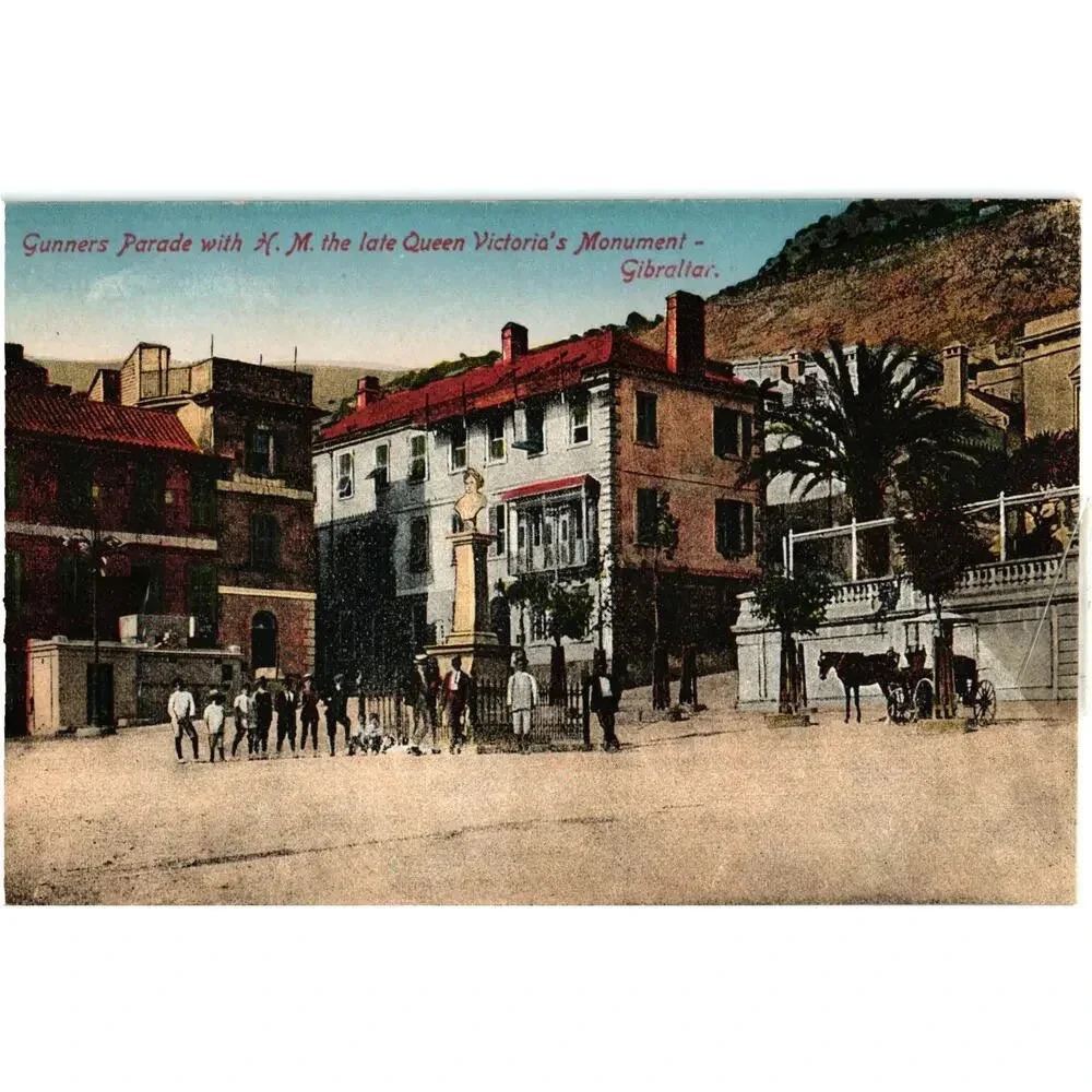 Gunners Parade with H. M. the late Queen Victoria's Monument Gibraltar Postcard